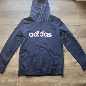 Adidas Dark Blue Hoodie with Light Pink Logo